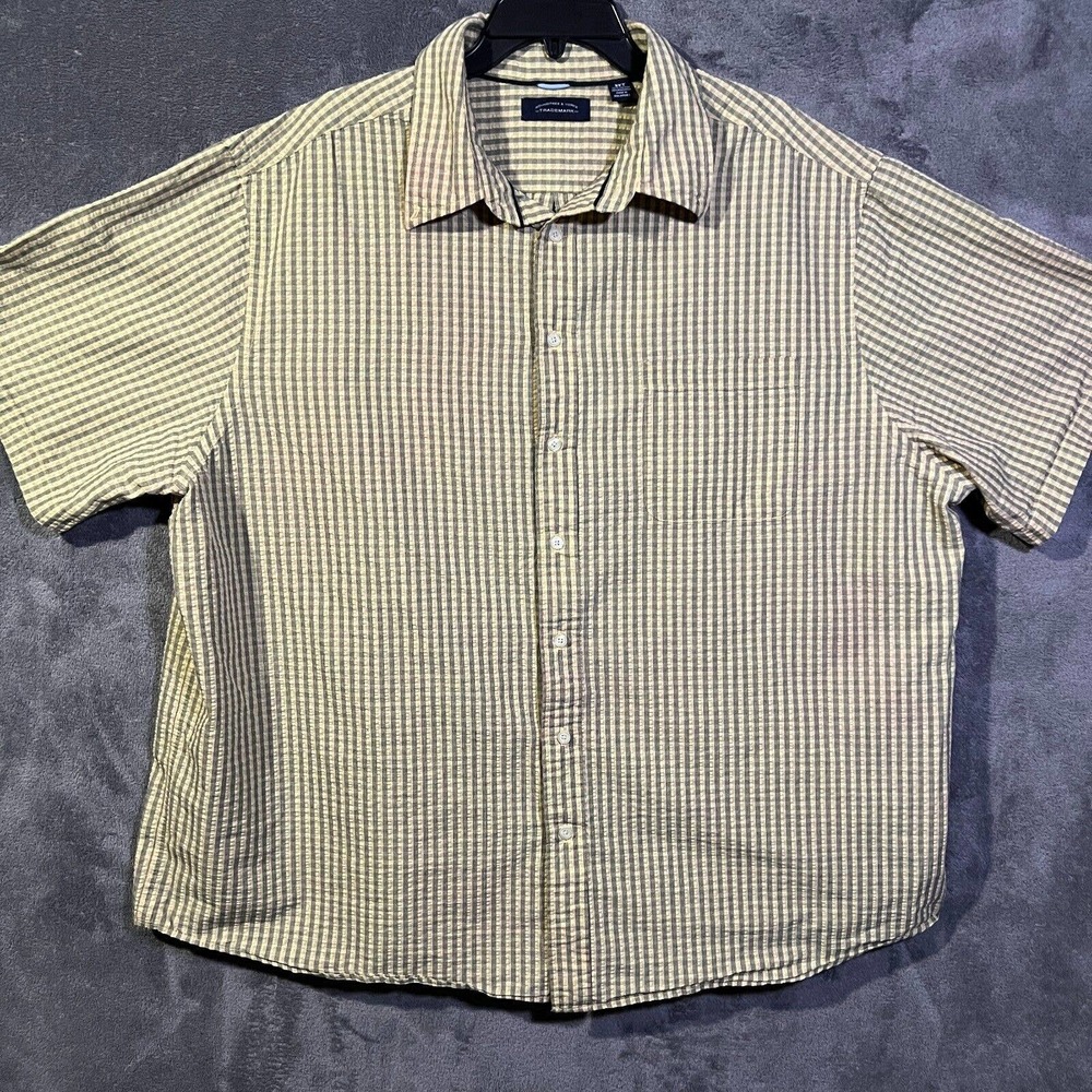 Roundtree Yorke Mens 3XLT Plaid Shirt Short Sleeve Button Up Yellow & Black